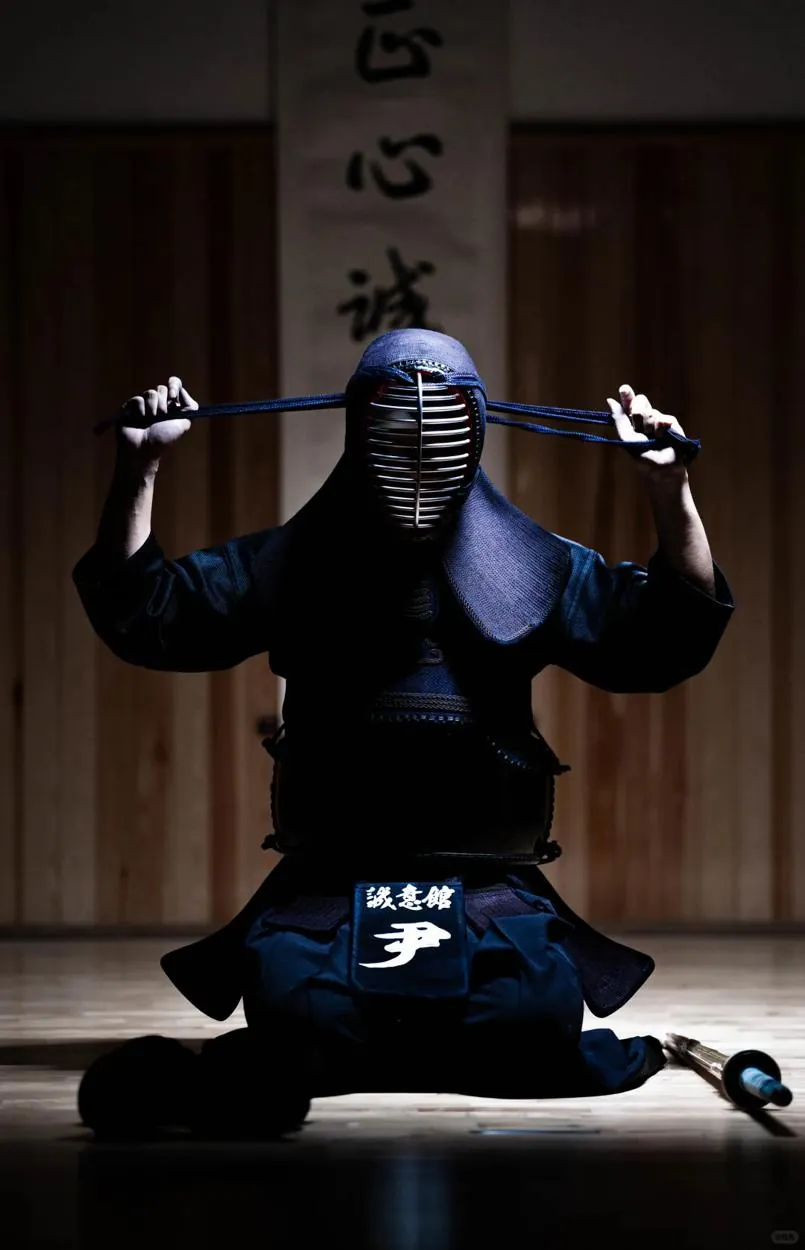剑士正座时整理剑道面罩